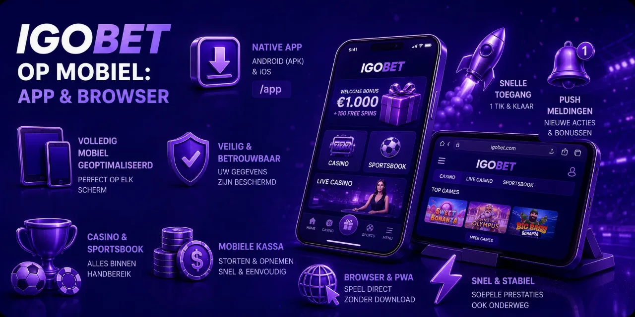 Mobiele app en browserversie van IgoBet op smartphone